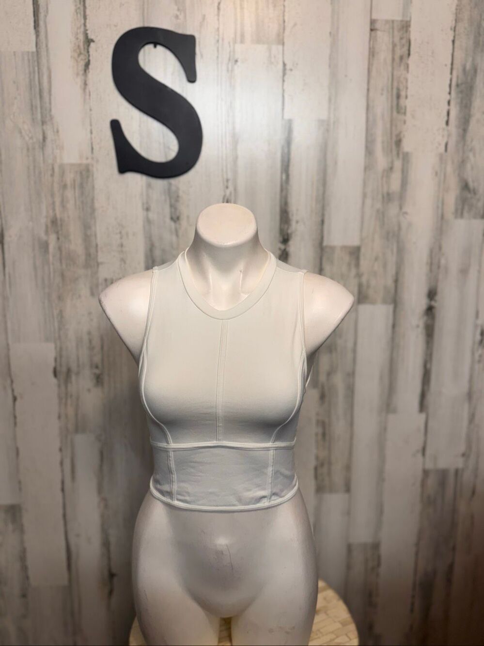 Classic New Mix White Seamed High Neck Sleeveless Athletic Crop Top S